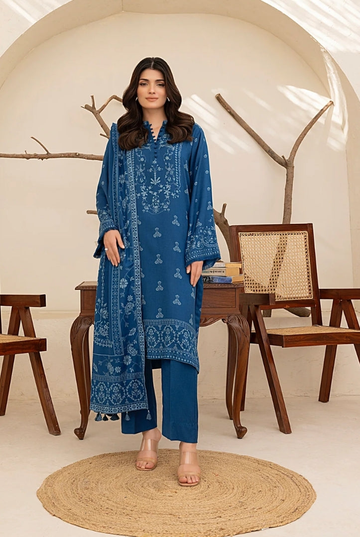 3 Piece Stitched Printed Suits Collection By Lakhany Pashmina - Blue