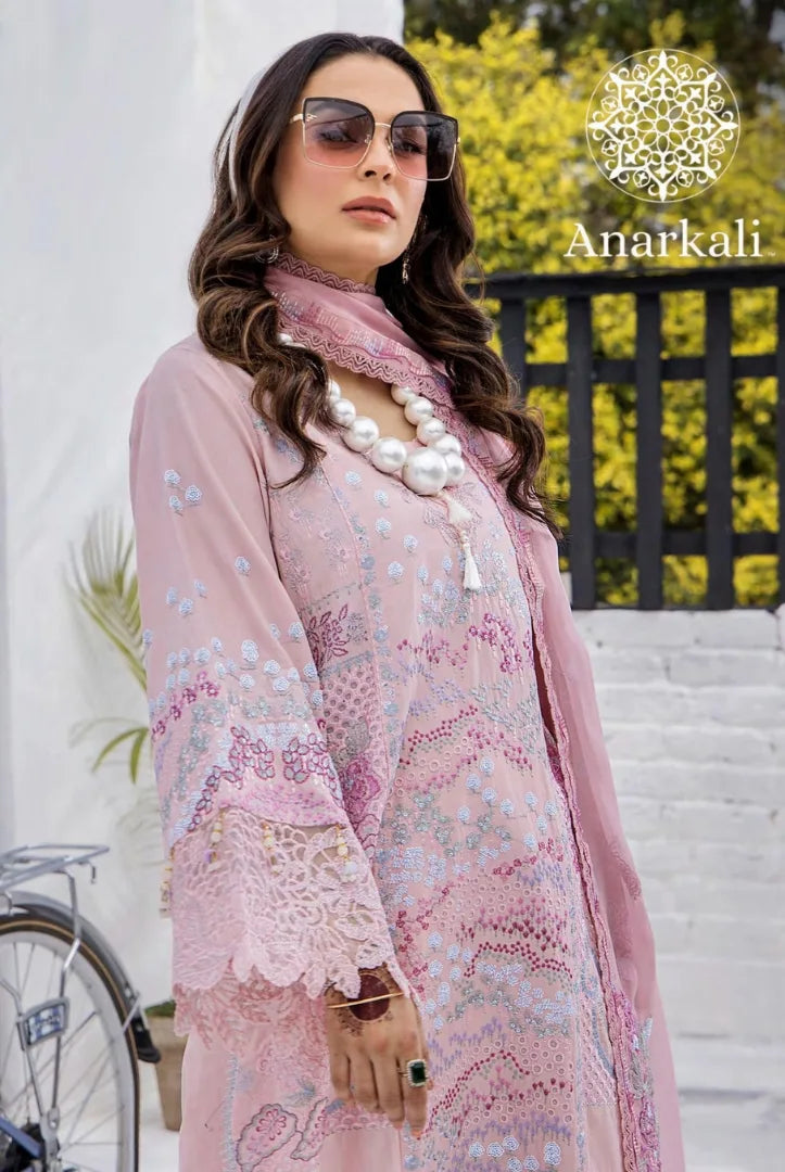 Eshaisha Festive Lawn Embroidered Collection 3Piece Stitched Suit(Light Pink)