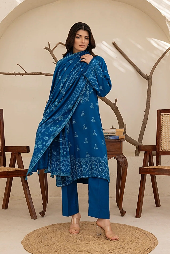 3 Piece Stitched Printed Suits Collection By Lakhany Pashmina - Blue