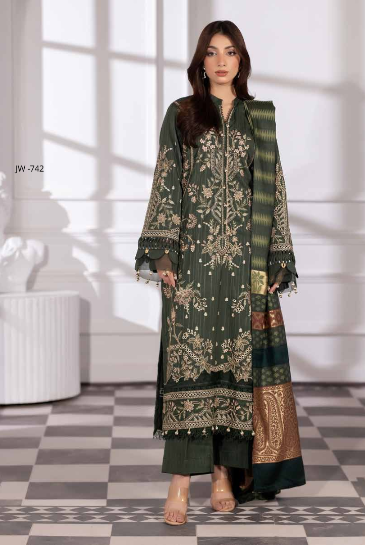 3 Piece Unstitched Embroidered Jacquard Shaw Ameeli by Johra JW -742