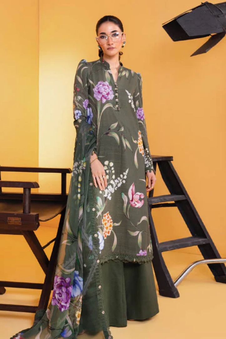 3 Piece Stitched INLAYS Digital Printed Khaddar M Basics By Maria B MB-CUS25-1103-B