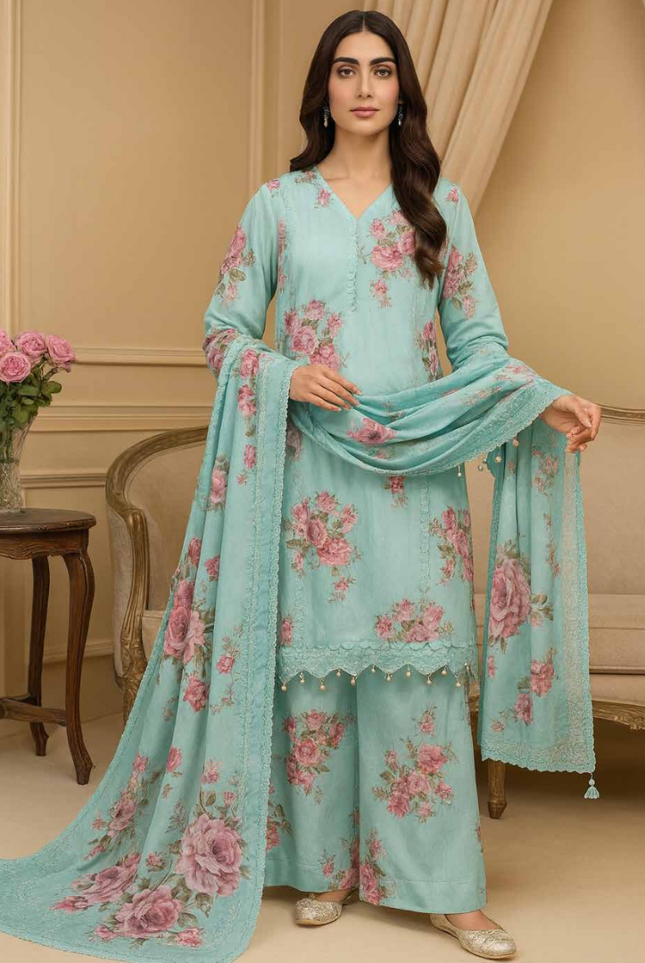 3 Piece Unstitched Wool shawl Embroidered Khaas by Johra JW-615