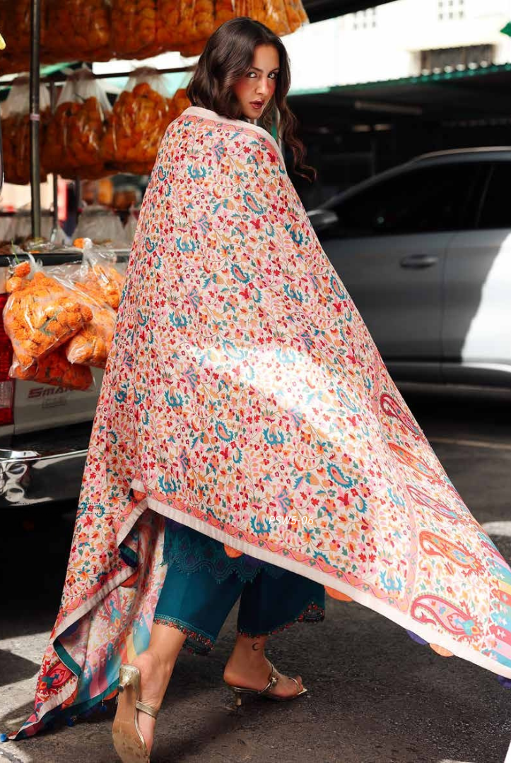 3 Piece Stitched EMBROIDERED PEACH LEATHER WITH PRINTED WOOL SHAWL by Charizma Poshima Vol-1'25 PSW5-06