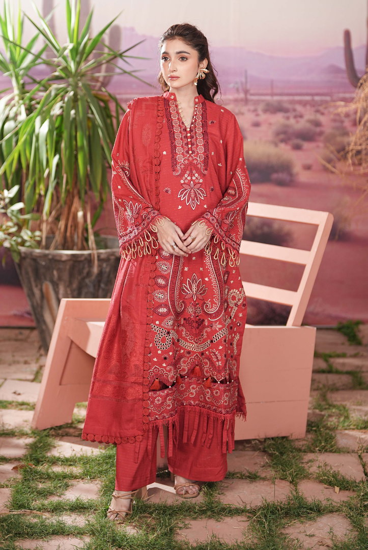 3 Piece Unstitched Embroidered Velvet Jacquard Dhanak Shawl Vihana by Johra JW/ 582