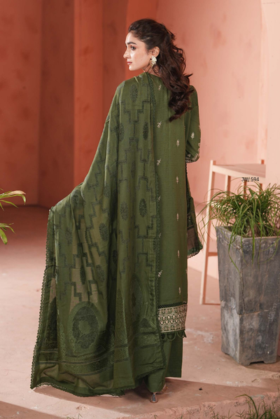 3 Piece Unstitched Embroidered jackquard velvet shawl Hoorish by Johra JW/ 594