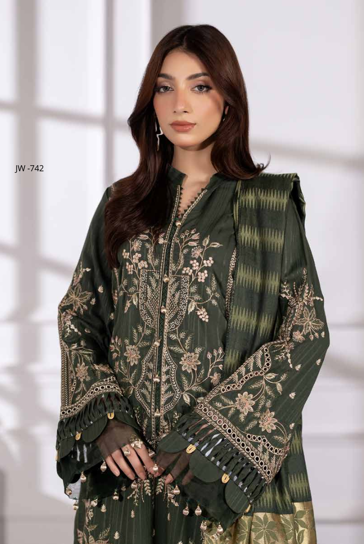 3 Piece Unstitched Embroidered Jacquard Shaw Ameeli by Johra JW -742