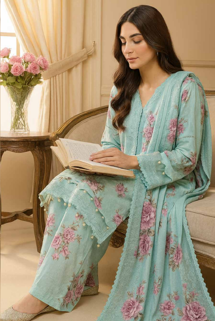 3 Piece Unstitched Wool shawl Embroidered Khaas by Johra JW-615