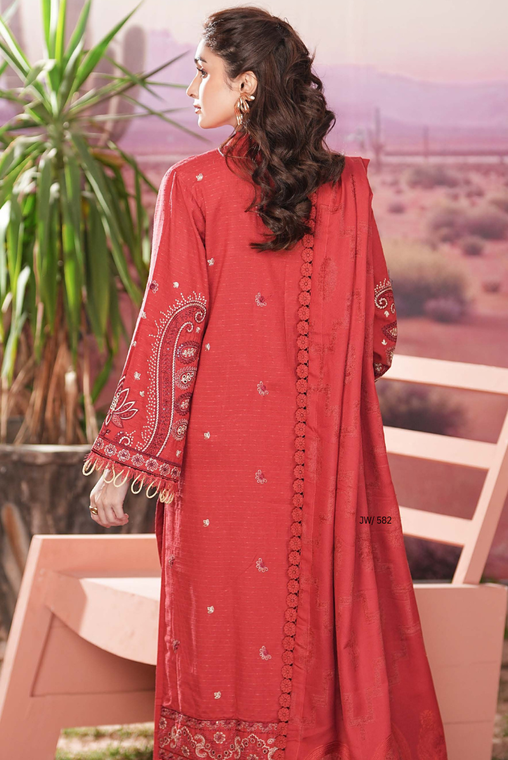 3 Piece Unstitched Embroidered Velvet Jacquard Dhanak Shawl Vihana by Johra JW/ 582