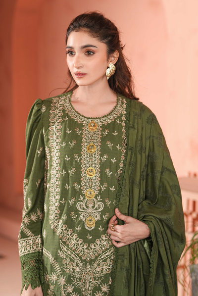 3 Piece Unstitched Embroidered jackquard velvet shawl Hoorish by Johra JW/ 594