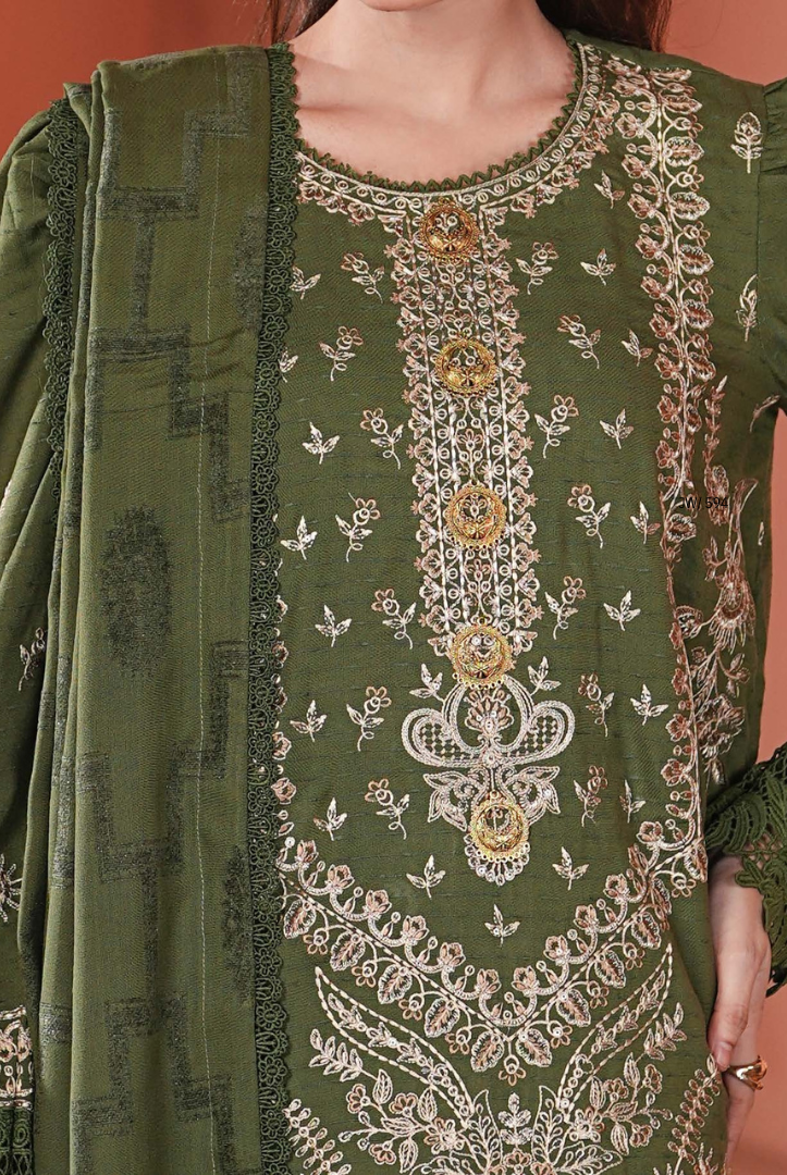 3 Piece Unstitched Embroidered jackquard velvet shawl Hoorish by Johra JW/ 594