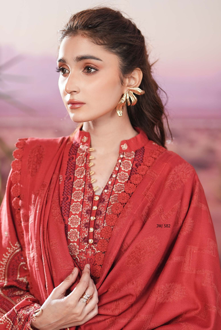 3 Piece Unstitched Embroidered Velvet Jacquard Dhanak Shawl Vihana by Johra JW/ 582