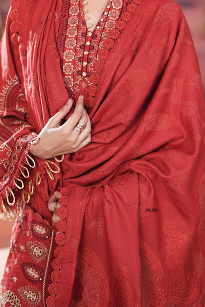 3 Piece Unstitched Embroidered Velvet Jacquard Dhanak Shawl Vihana by Johra JW/ 582
