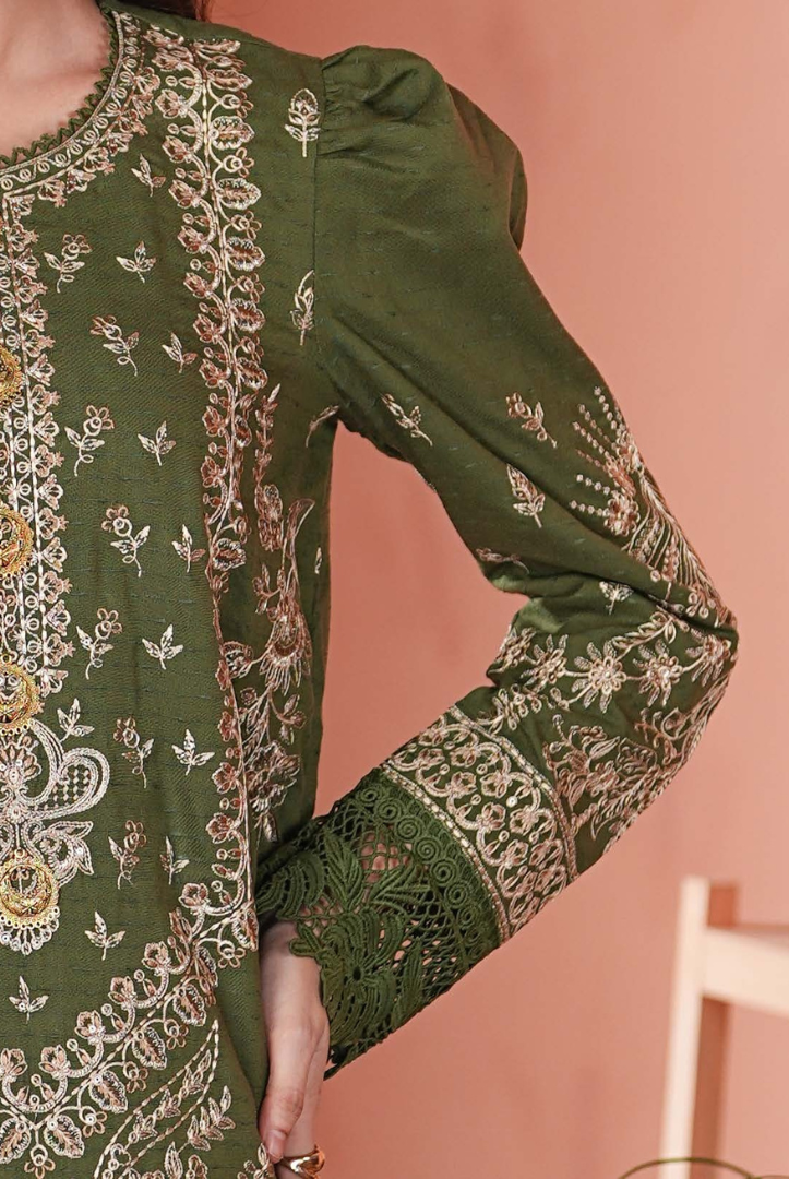 3 Piece Unstitched Embroidered jackquard velvet shawl Hoorish by Johra JW/ 594