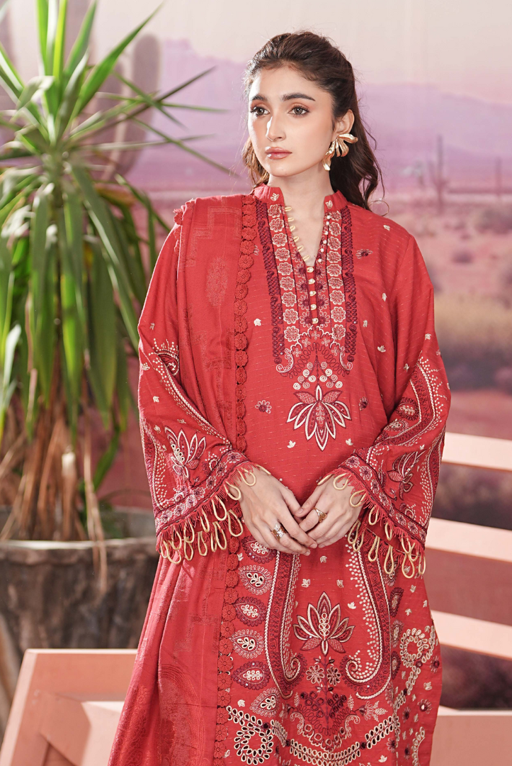 3 Piece Unstitched Embroidered Velvet Jacquard Dhanak Shawl Vihana by Johra JW/ 582