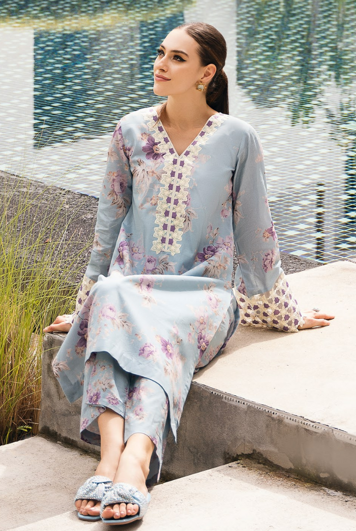 2 Piece Stitched Embroidered Cambric Lawn Suit From Minsk By Esra - 07