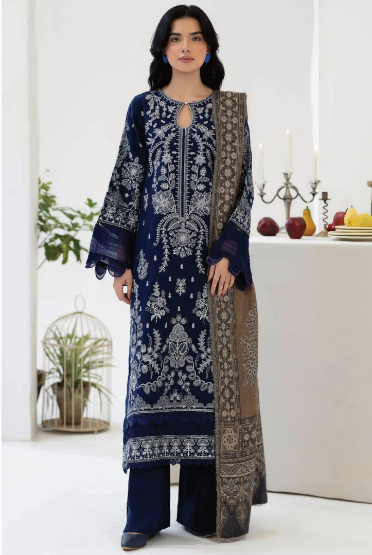 3 Piece Stitched EMBROIDERED PEACH LEATHER WITH PURE JECQUARD WOOL SHAWL ZEINA by JOHRA JW-371