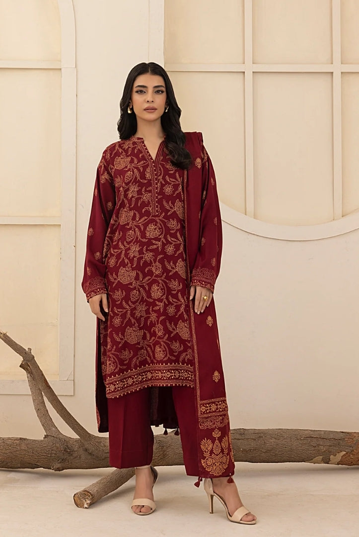 3 Piece Stitched Printed Suits Collection By Lakhany Pashmina - Red