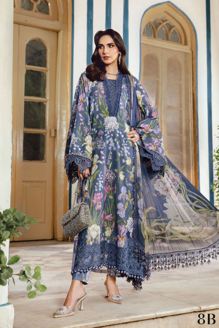 3 Piece Stitched Embroidered Linen Rani Mahal by Maria B M prints Fall Edit'25 Winter Collection MB25FE-8B