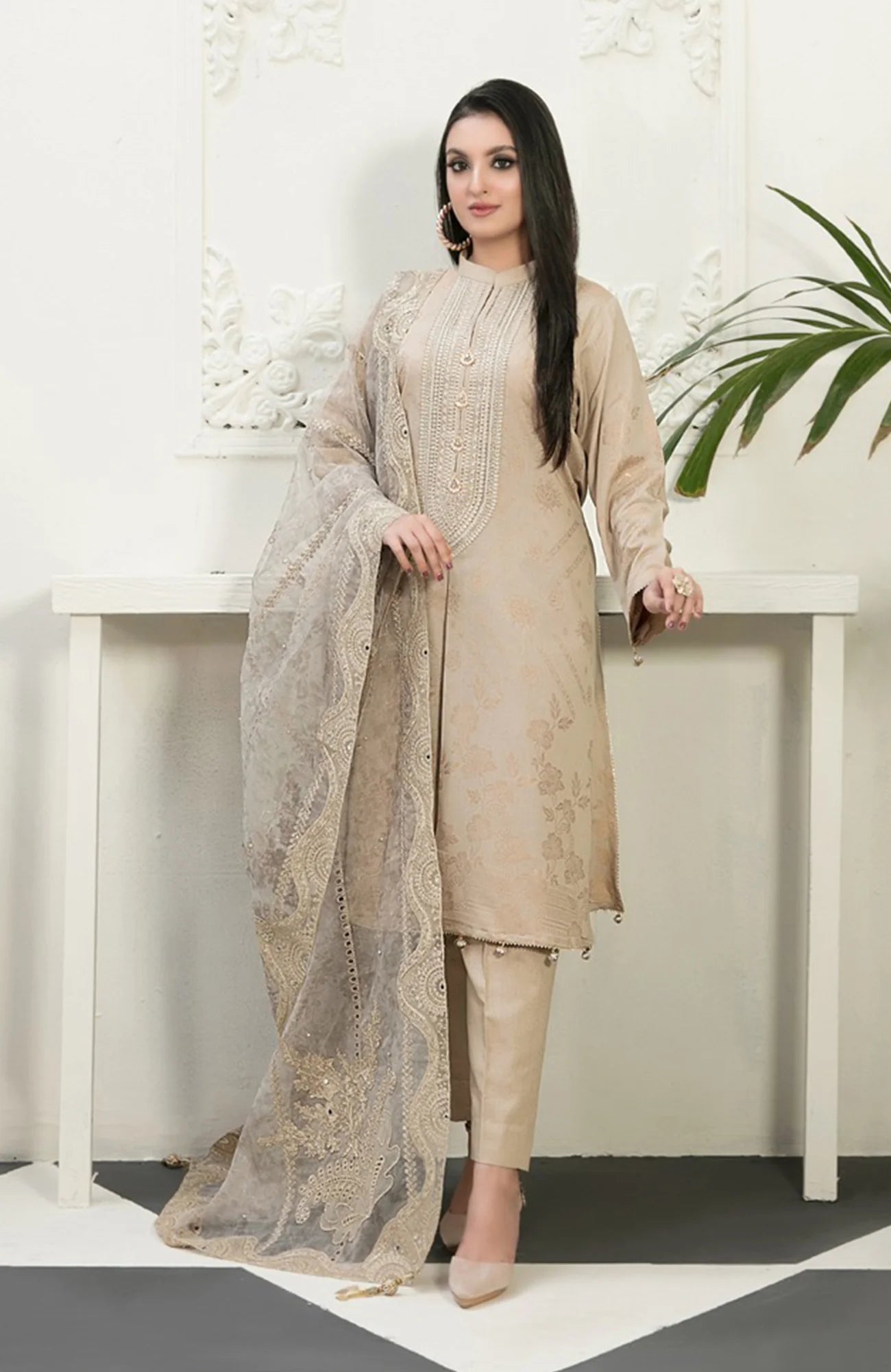 3 Piece Stitched Karandi Banarsi Suit Safiya By Tawakkal - 07