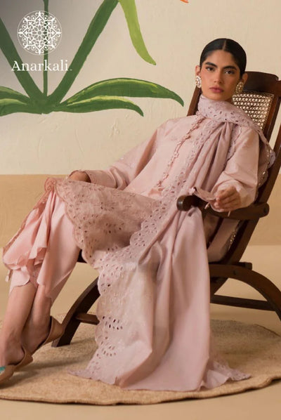 Cross Stitch Chikankari 3 piece Stitched Collection 24 (Light Peach)