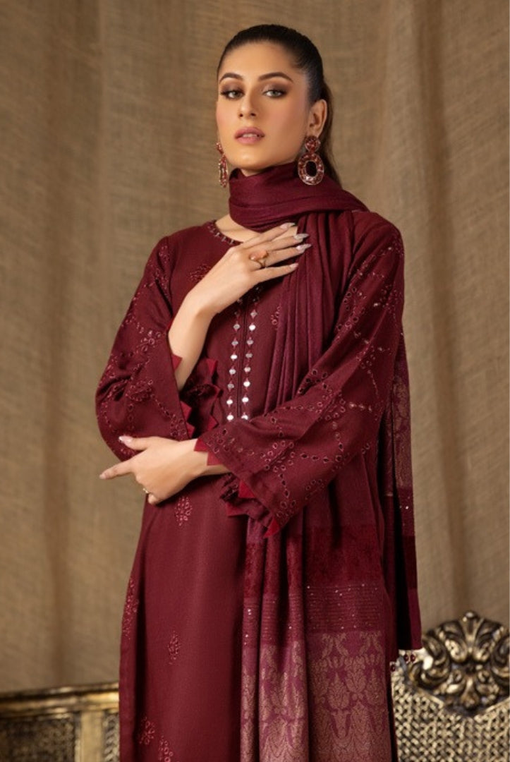 Tehzeeb By Riaz Arts Embroidered Leather Peach With Velvet Shawl Suits Collection - 07