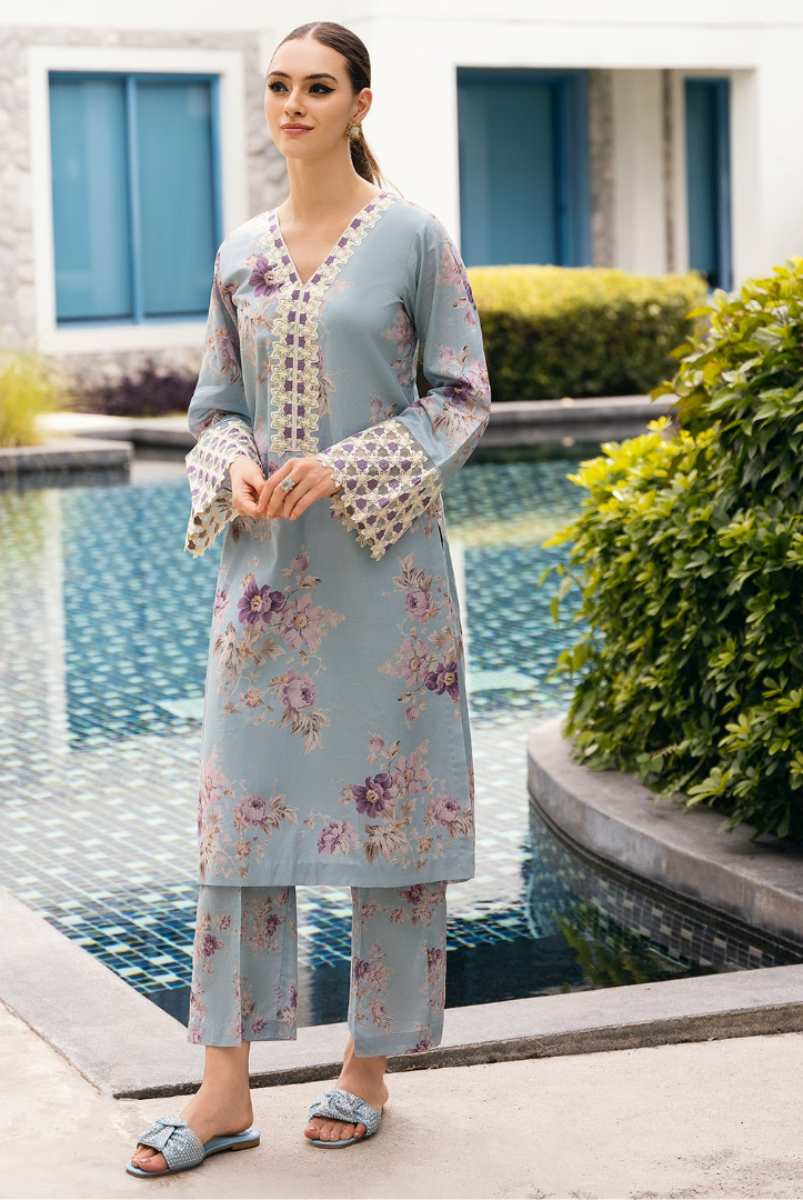 2 Piece Stitched Embroidered Cambric Lawn Suit From Minsk By Esra - 07