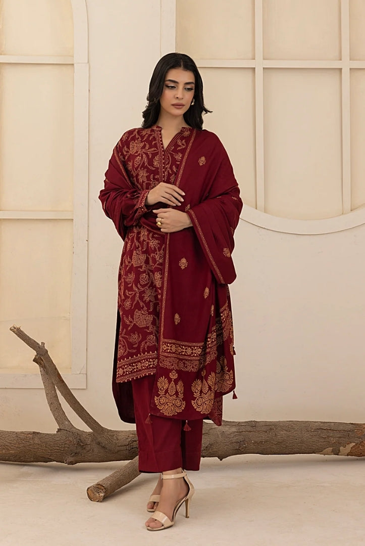 3 Piece Stitched Printed Suits Collection By Lakhany Pashmina - Red