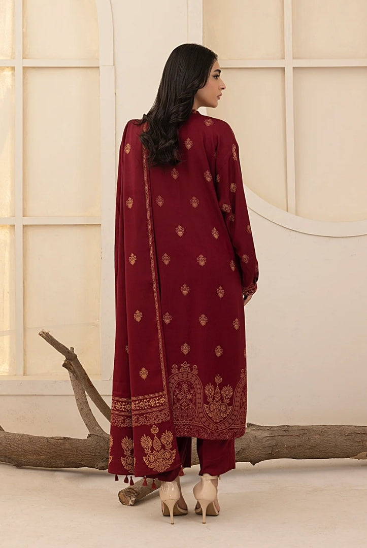 3 Piece Stitched Printed Suits Collection By Lakhany Pashmina - Red