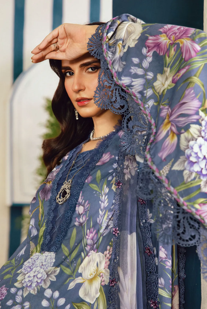 3 Piece Stitched Embroidered Linen Rani Mahal by Maria B M prints Fall Edit'25 Winter Collection MB25FE-8B