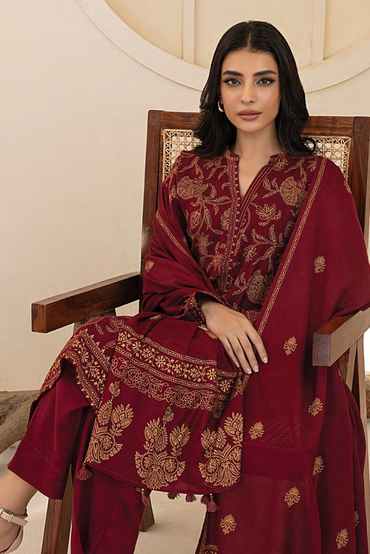 3 Piece Stitched Printed Suits Collection By Lakhany Pashmina - Red