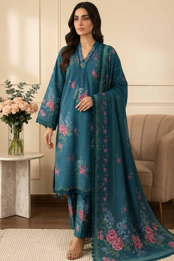 3 Piece Unstitched Wool shawl Embroidered Khaas by Johra JW-616