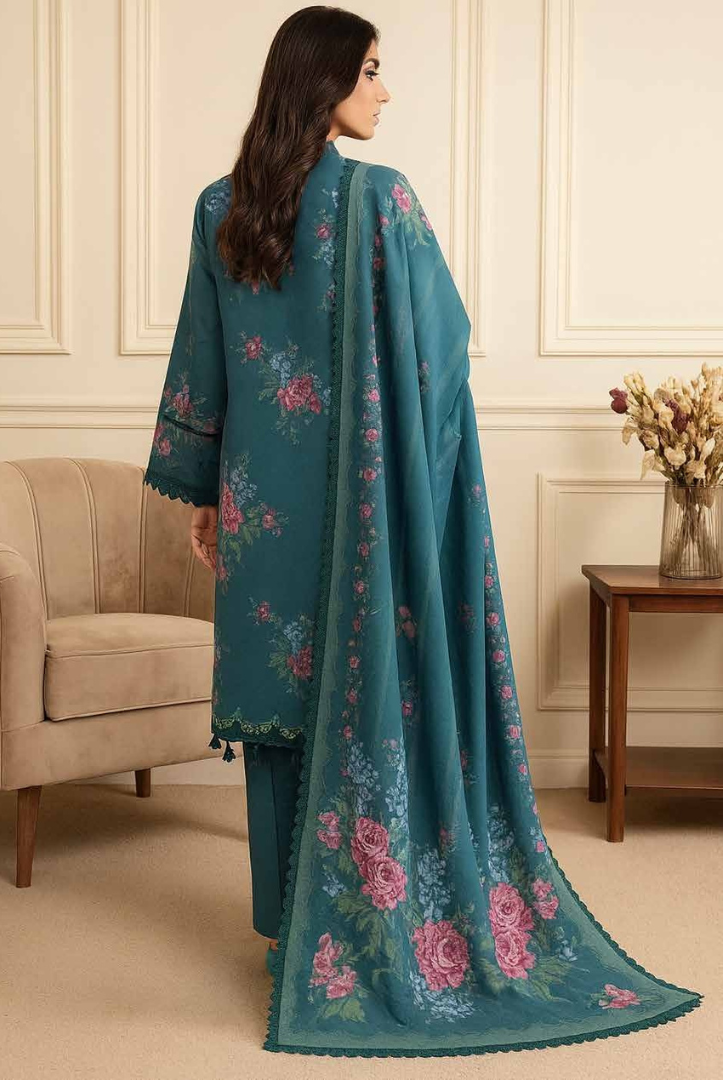 3 Piece Unstitched Wool shawl Embroidered Khaas by Johra JW-616