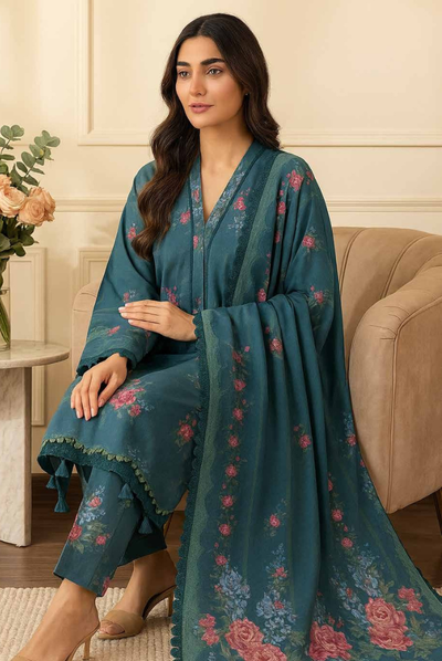 3 Piece Unstitched Wool shawl Embroidered Khaas by Johra JW-616