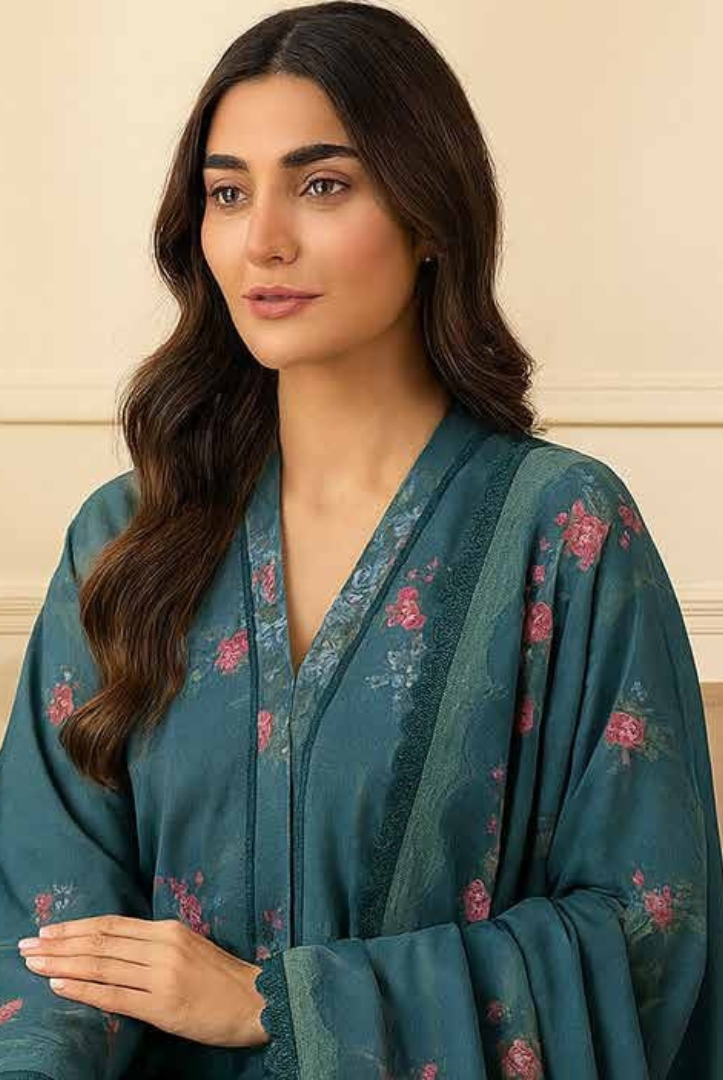 3 Piece Unstitched Wool shawl Embroidered Khaas by Johra JW-616