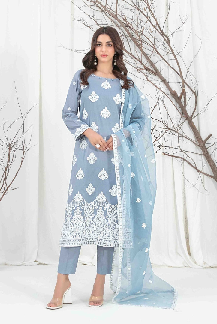 3 Piece Stitched Fancy Embroidered Lawn Suit From Aeni By Tawakkal - 08