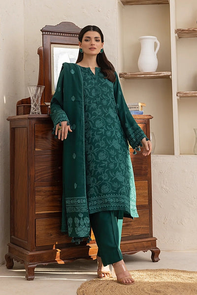 3 Piece Stitched Printed Suits Collection By Lakhany Pashmina - Bottle Green