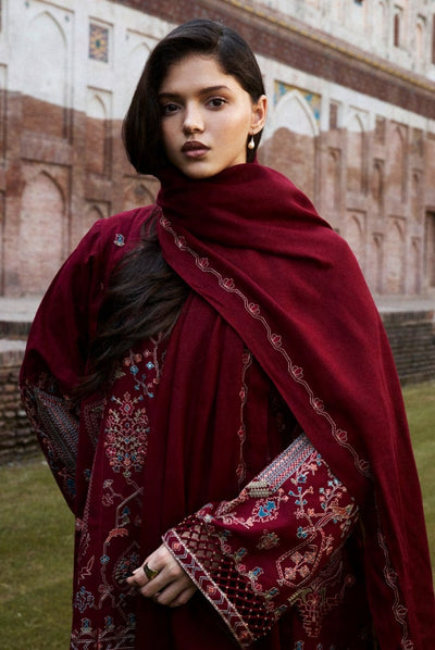 3 Piece Stitched Embroidered Khaddar Suit From Zara Shahjahan Winter Shawl Collection - RAHA