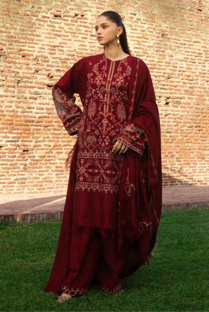 3 Piece Stitched Embroidered Khaddar Suit From Zara Shahjahan Winter Shawl Collection - RAHA