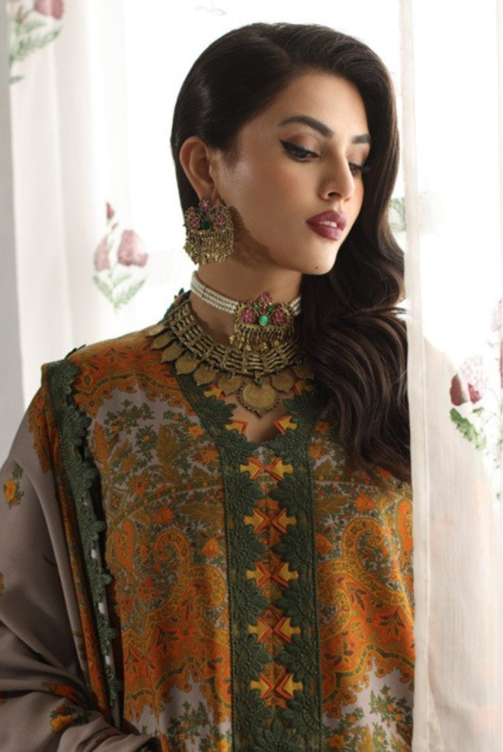 3 Piece Stitched Embroidered Linen Shawl Suits From Virsa By Charizma - 08