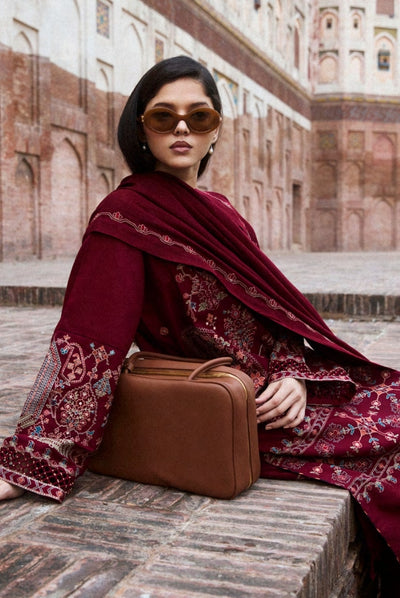 3 Piece Stitched Embroidered Khaddar Suit From Zara Shahjahan Winter Shawl Collection - RAHA