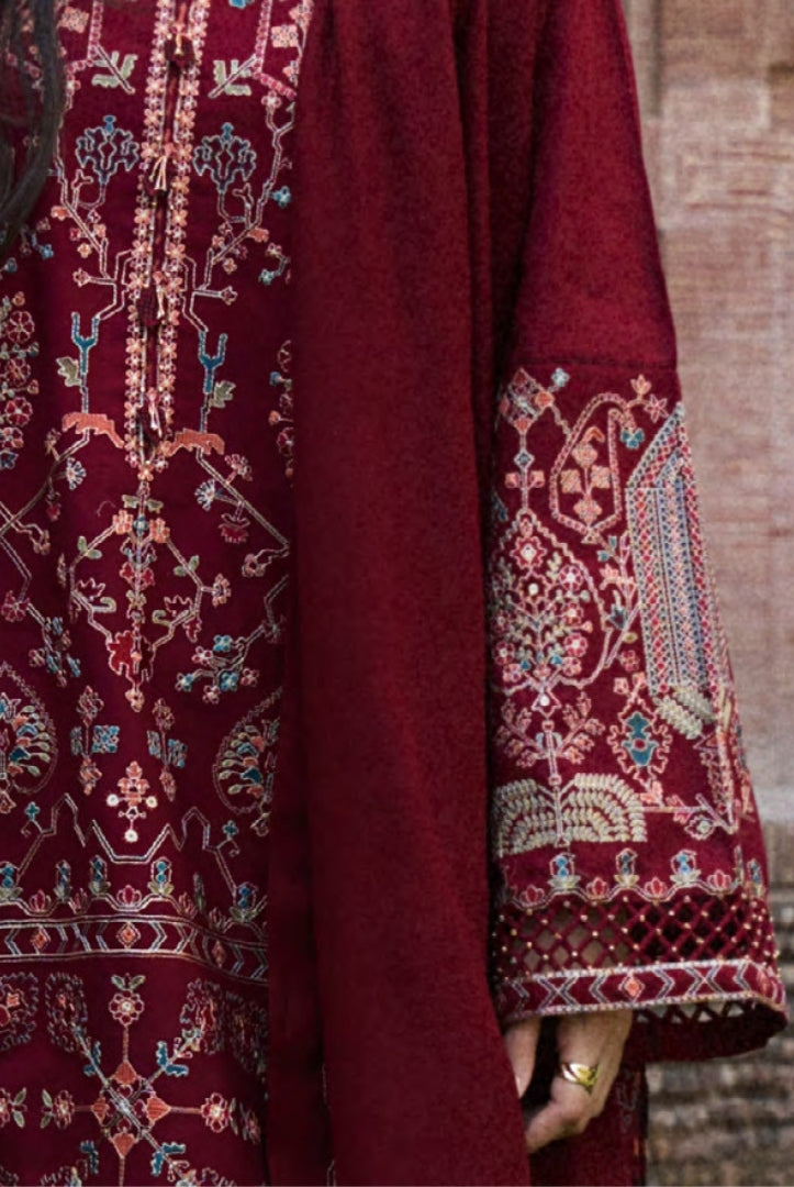 3 Piece Stitched Embroidered Khaddar Suit From Zara Shahjahan Winter Shawl Collection - RAHA