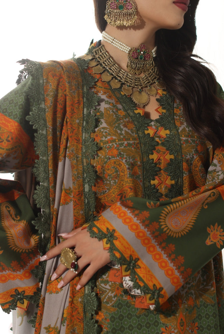 3 Piece Stitched Embroidered Linen Shawl Suits From Virsa By Charizma - 08
