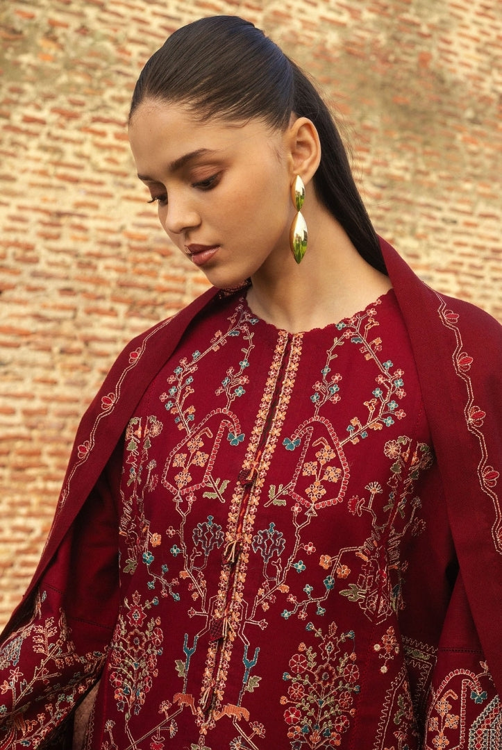 3 Piece Stitched Embroidered Khaddar Suit From Zara Shahjahan Winter Shawl Collection - RAHA