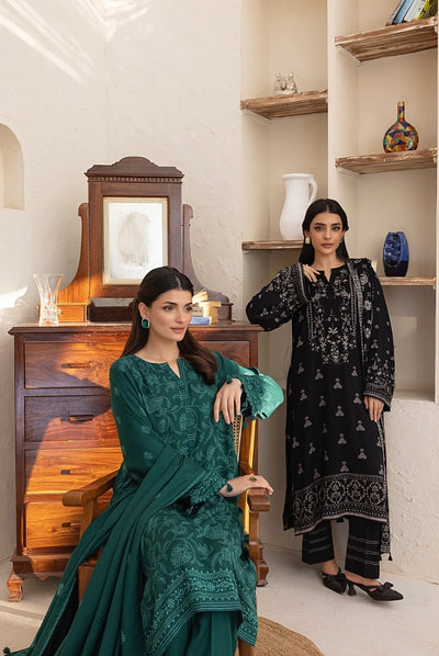 3 Piece Stitched Printed Suits Collection By Lakhany Pashmina - Bottle Green