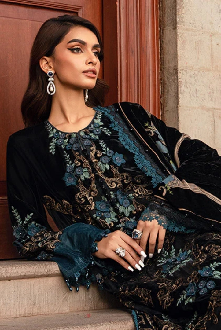 3 Piece Stitched Embroidered Velvet Suit From Maria.B Winter Luxe'24 Collection - 08