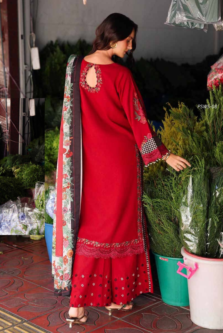 3 Piece Stitched EMBROIDERED PEACH LEATHER WITH PRINTED WOOL SHAWL by Charizma Poshima Vol-1'25 PSW5-08