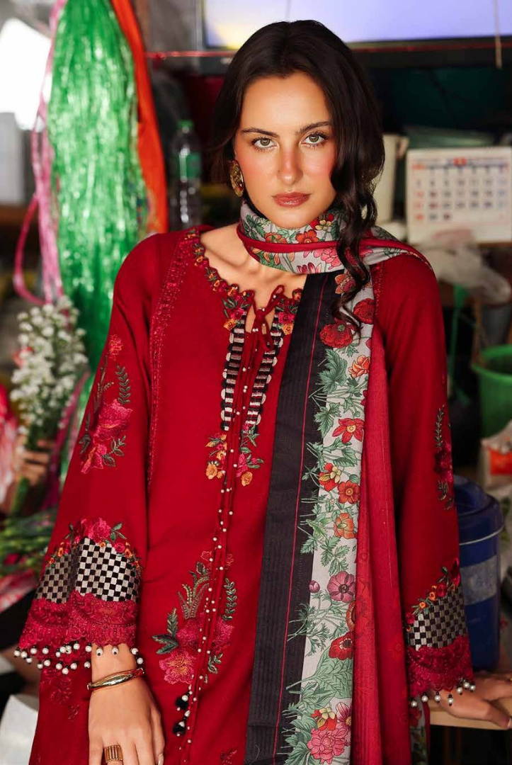 3 Piece Stitched EMBROIDERED PEACH LEATHER WITH PRINTED WOOL SHAWL by Charizma Poshima Vol-1'25 PSW5-08