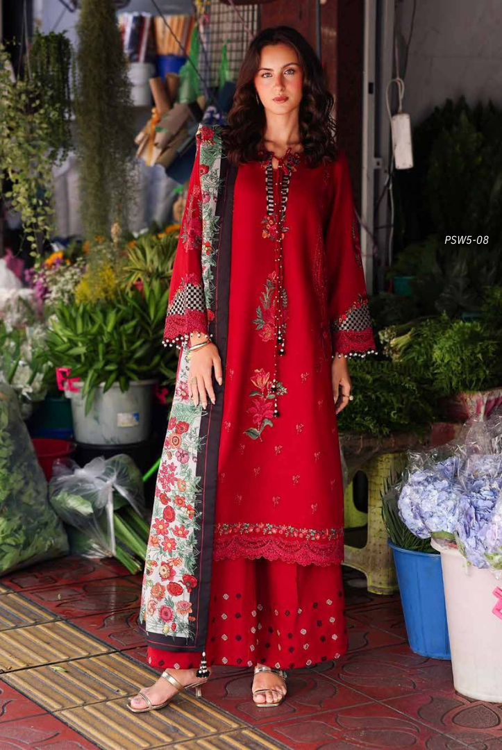 3 Piece Stitched EMBROIDERED PEACH LEATHER WITH PRINTED WOOL SHAWL by Charizma Poshima Vol-1'25 PSW5-08