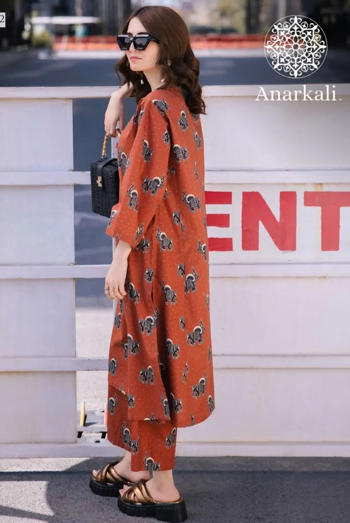Essential Pret Collection 2Piece Stitched Suit(Brown)