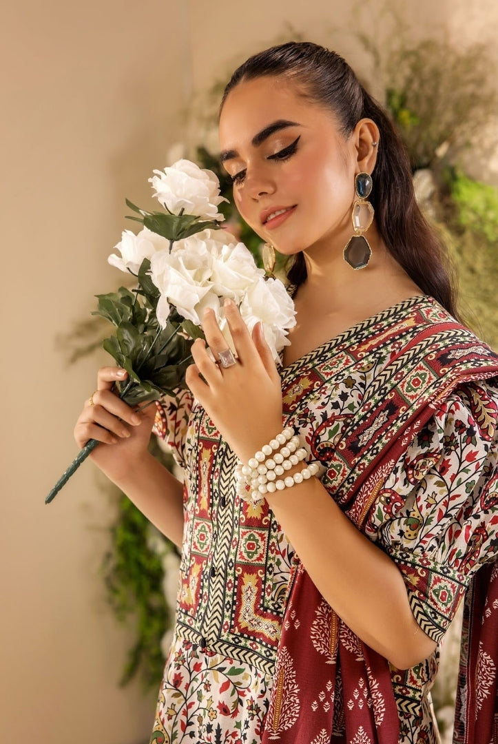 3 Piece Stitched Digital Printed Doria Cambric Suits From Safwa By Koka - 09